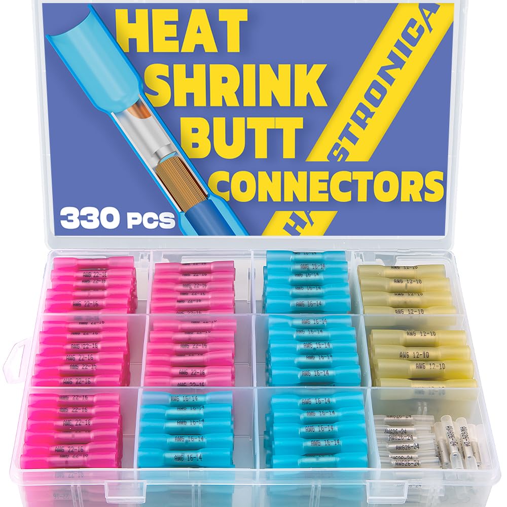 330PCS haisstronica Heat Shrink Butt Connectors-Ma...