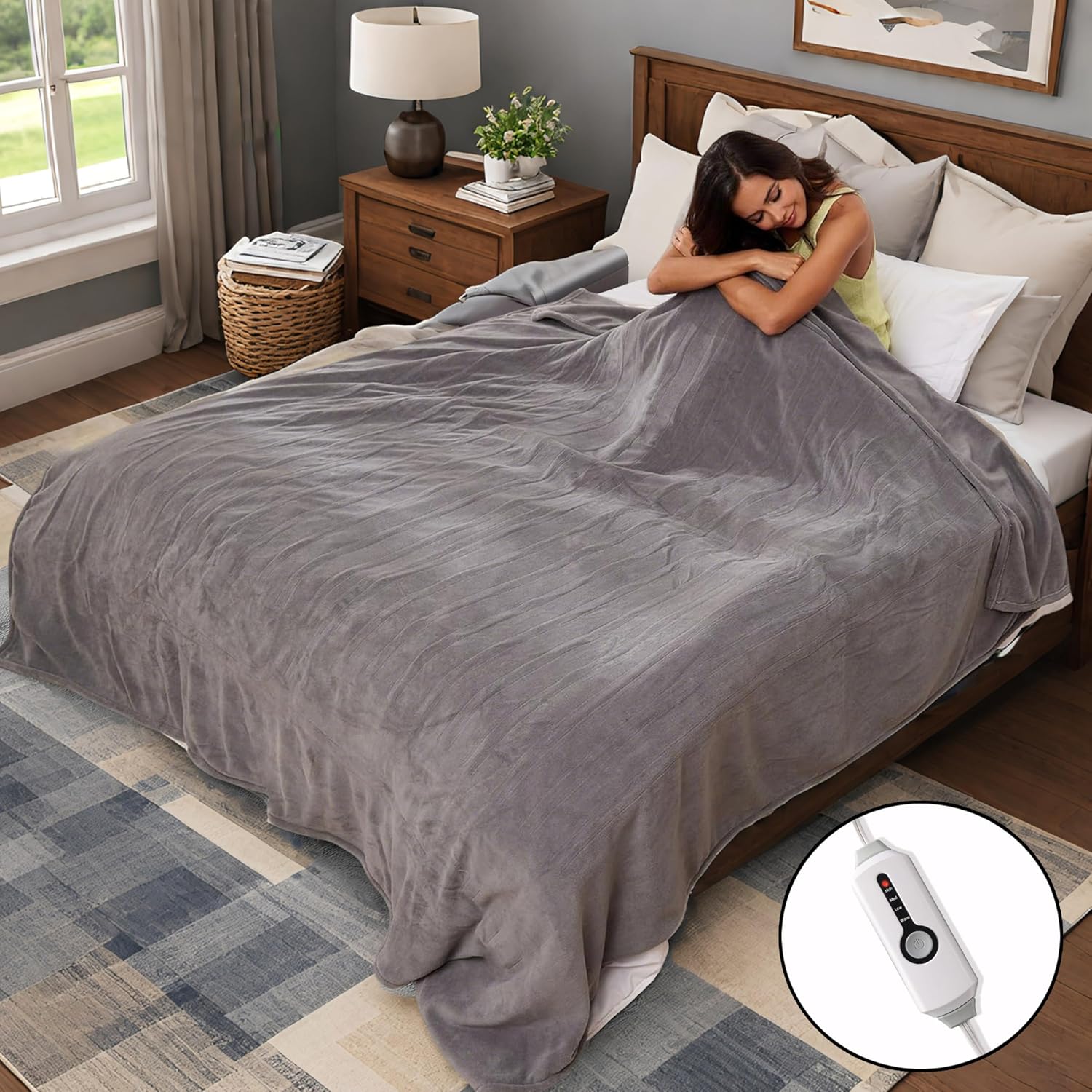 Electric Heated Blanket 72"x84" Full Size, Soft Coral Fleece with 4 Heating Leve...