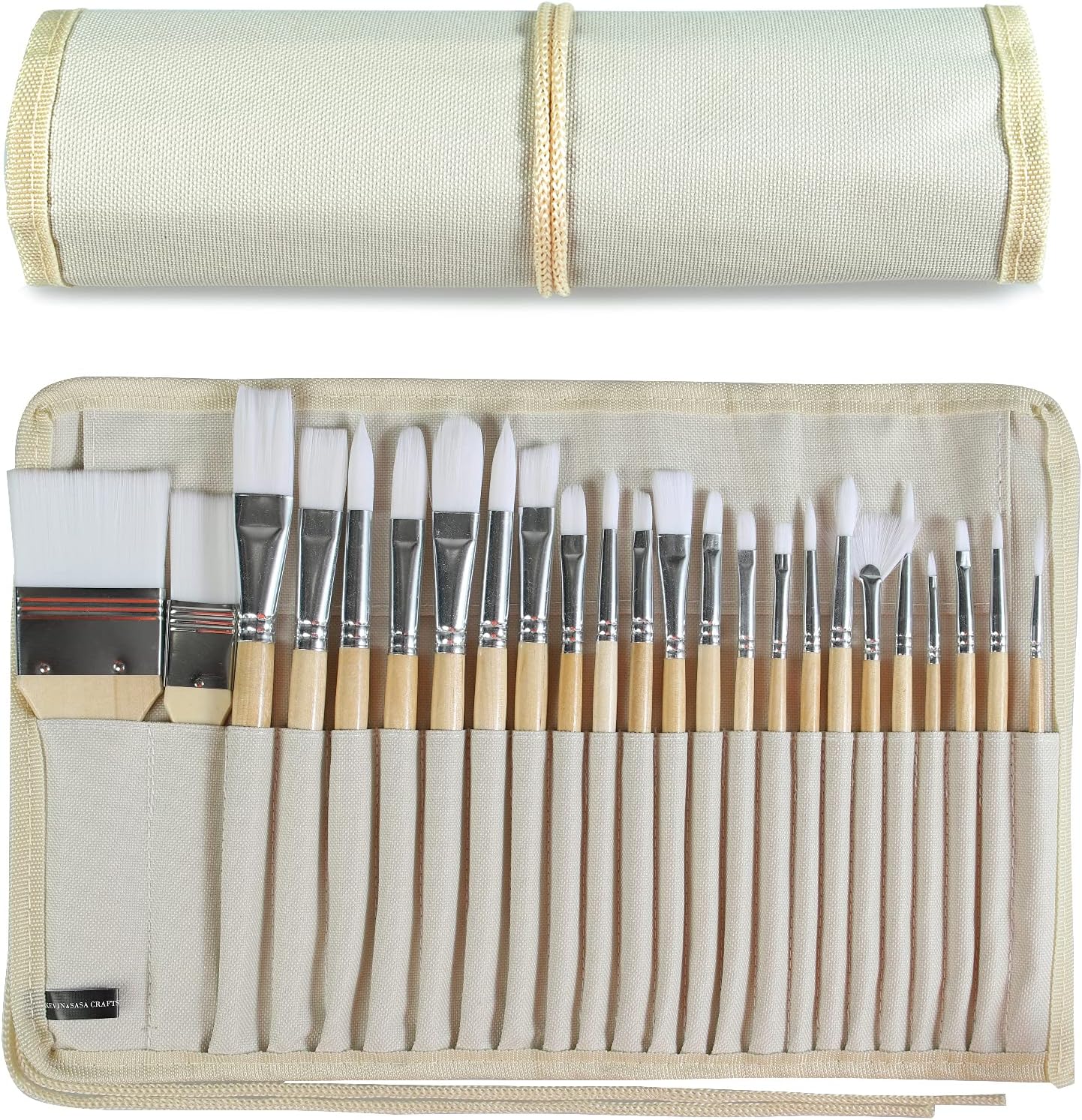 Paint Brushes Set of 24 Pieces Wooden Handles Brushes with Canvas Brush Case, Pr...