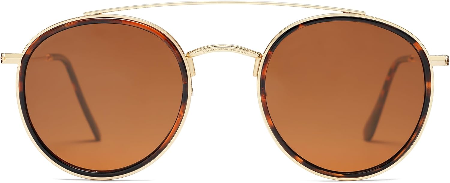 SOJOS Retro Vintage Round Polarized Sunglasses for Women Men Small Double Bridge...