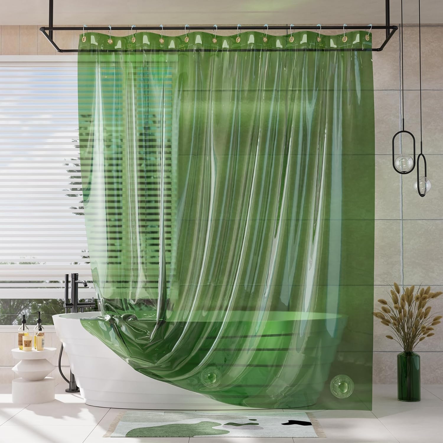 AmazerBath Shower Curtain Liner, 100% EVA Soft Clear Green Heavy Duty Shower Cur...