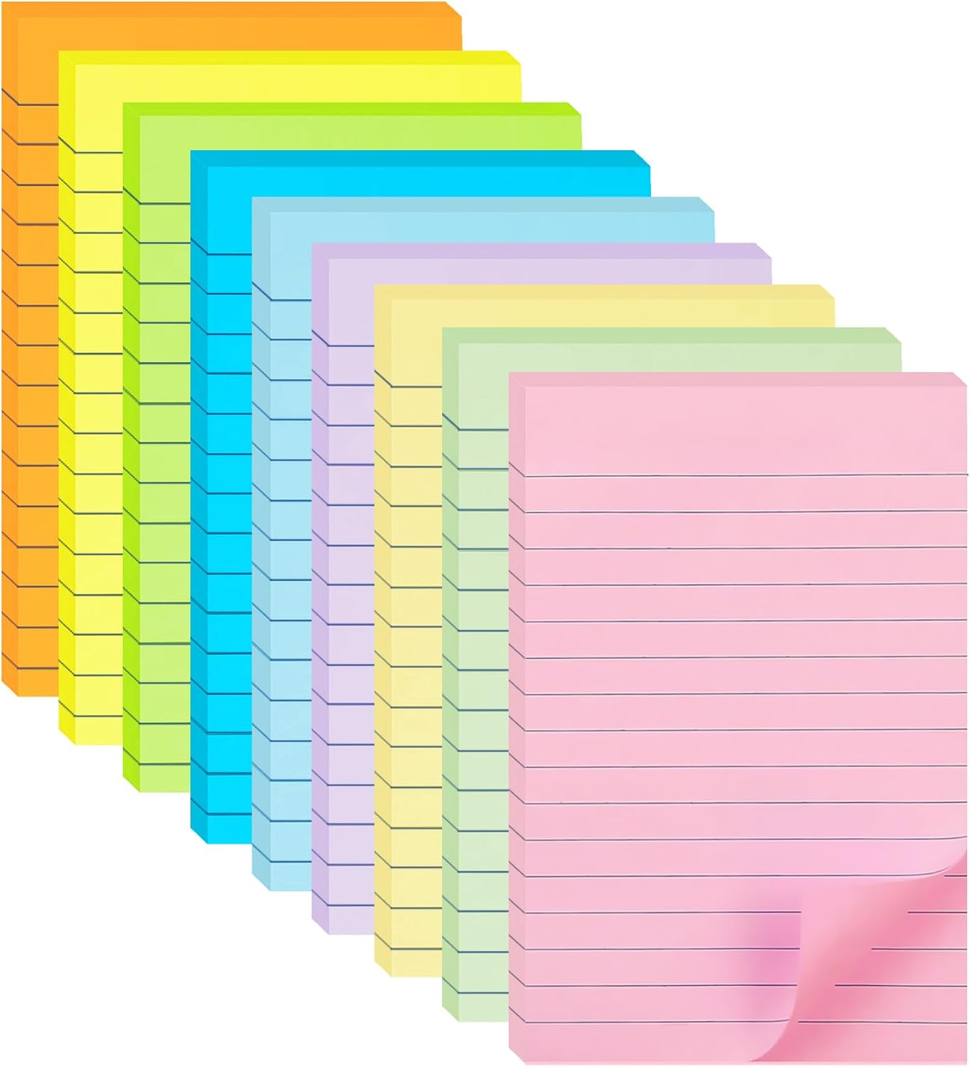 9 Pack Lined Sticky Notes 4X6 in Post, 9 Pastel Colors Large Ruled Post Sticky C...
