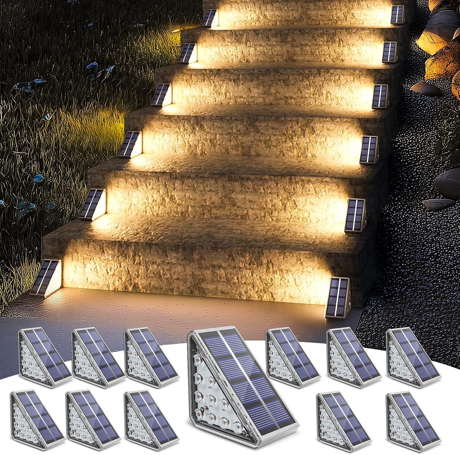 NIORSUN Solar Step Lights for Outside Waterproof IP67,12 Pack Solar Stair Lights...