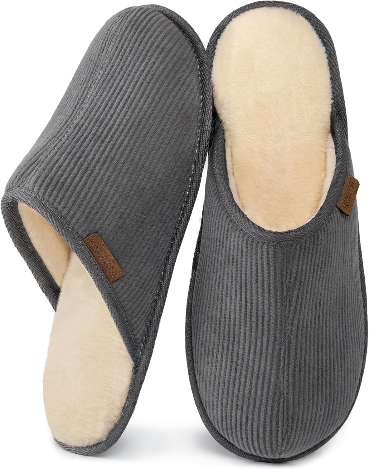 VeraCosy Men's Corduroy Scuff Slippers Soft Comfy Memory Foam Non-slip Indoor Ho...