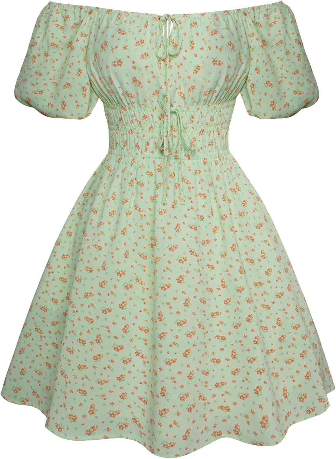 Scarlet Darkness Women's Floral Summer Dress Elastic Square Neck Puff Sleeve Ren...