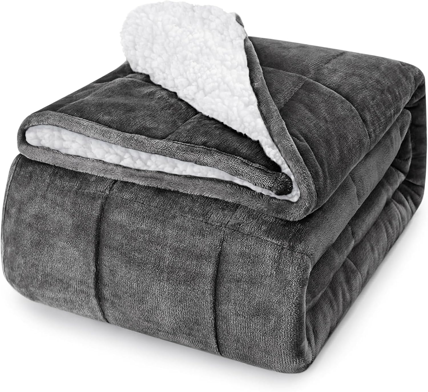 CYMULA Flannel Weighted Blanket Adult: 60×80inch Sherpa Fleece Heavy Blanket - B...