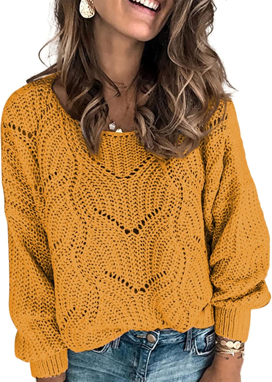 Dokotoo Womens Sweaters 2024 Crewneck Cute Elegant Soft Long Sleeve Hollow Cable...