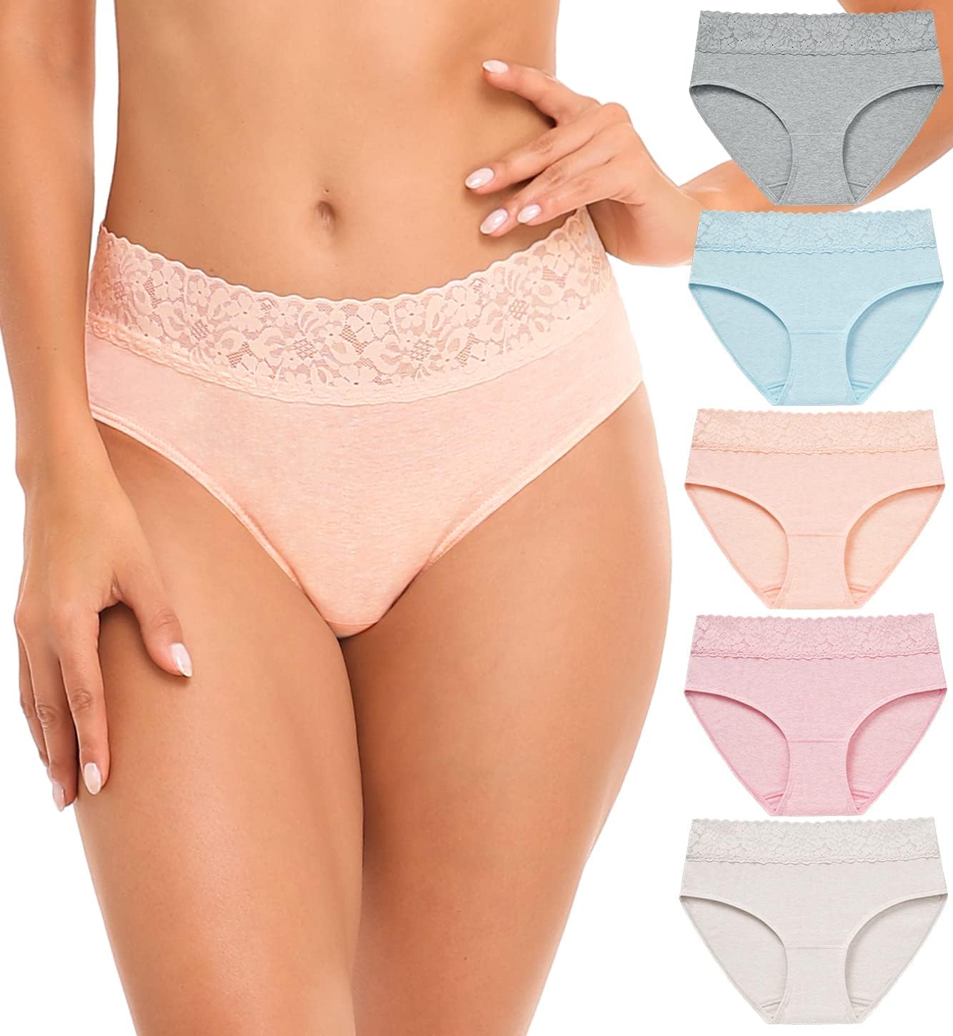 Wealurre Cotton Underwear Women Lace Waistband Full Briefs Ladies High Leg Knick...