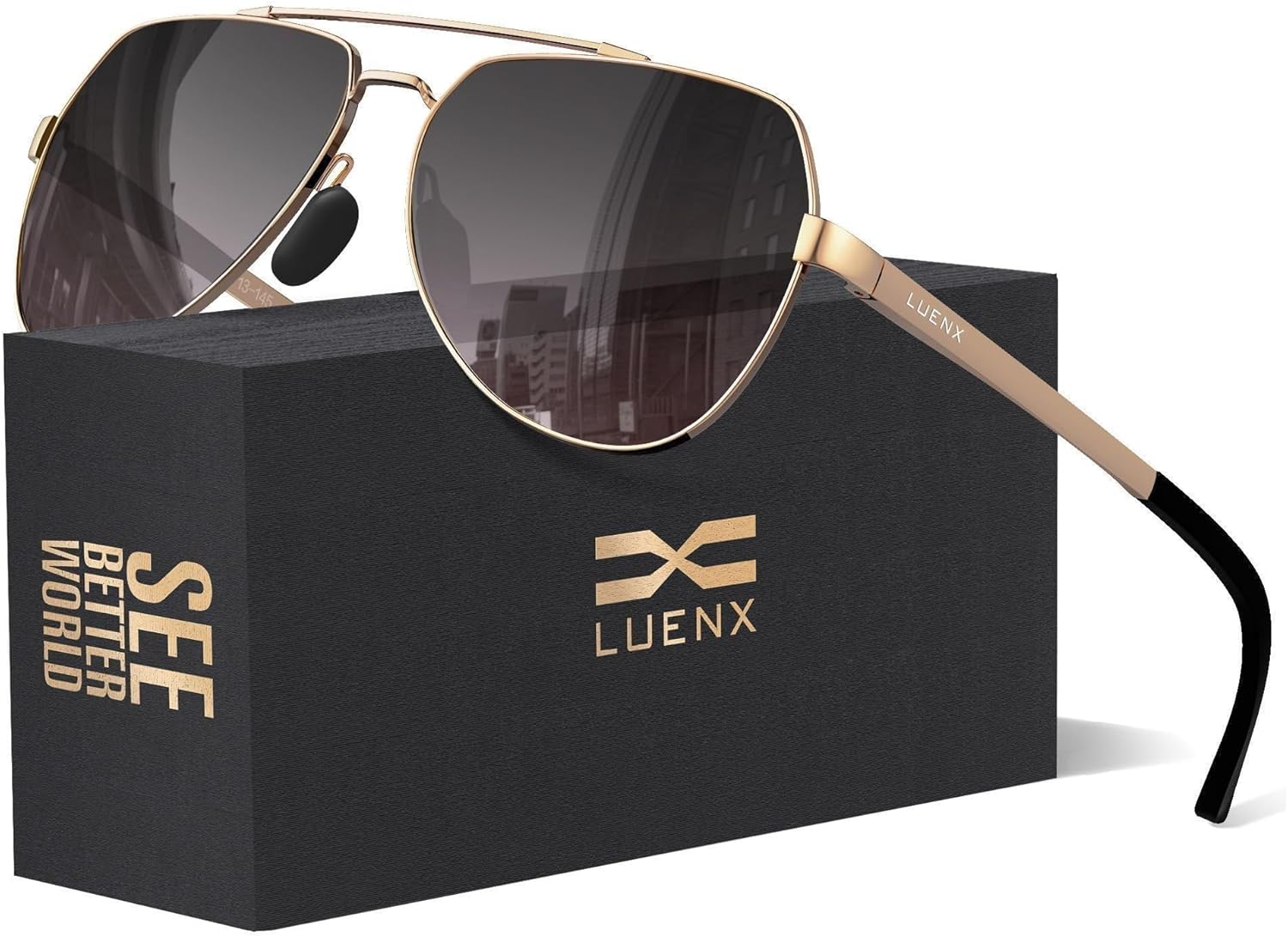 LUENX Aviator Sunglasses for Men Women Polarized New Shades Large Metal Frame -...