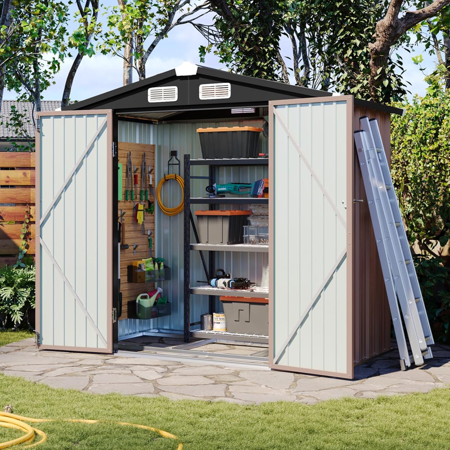 Aoxun 6x3.9 FT Shed with Base Metal Outdoor Storage Shed Garden Shed with Lockab...
