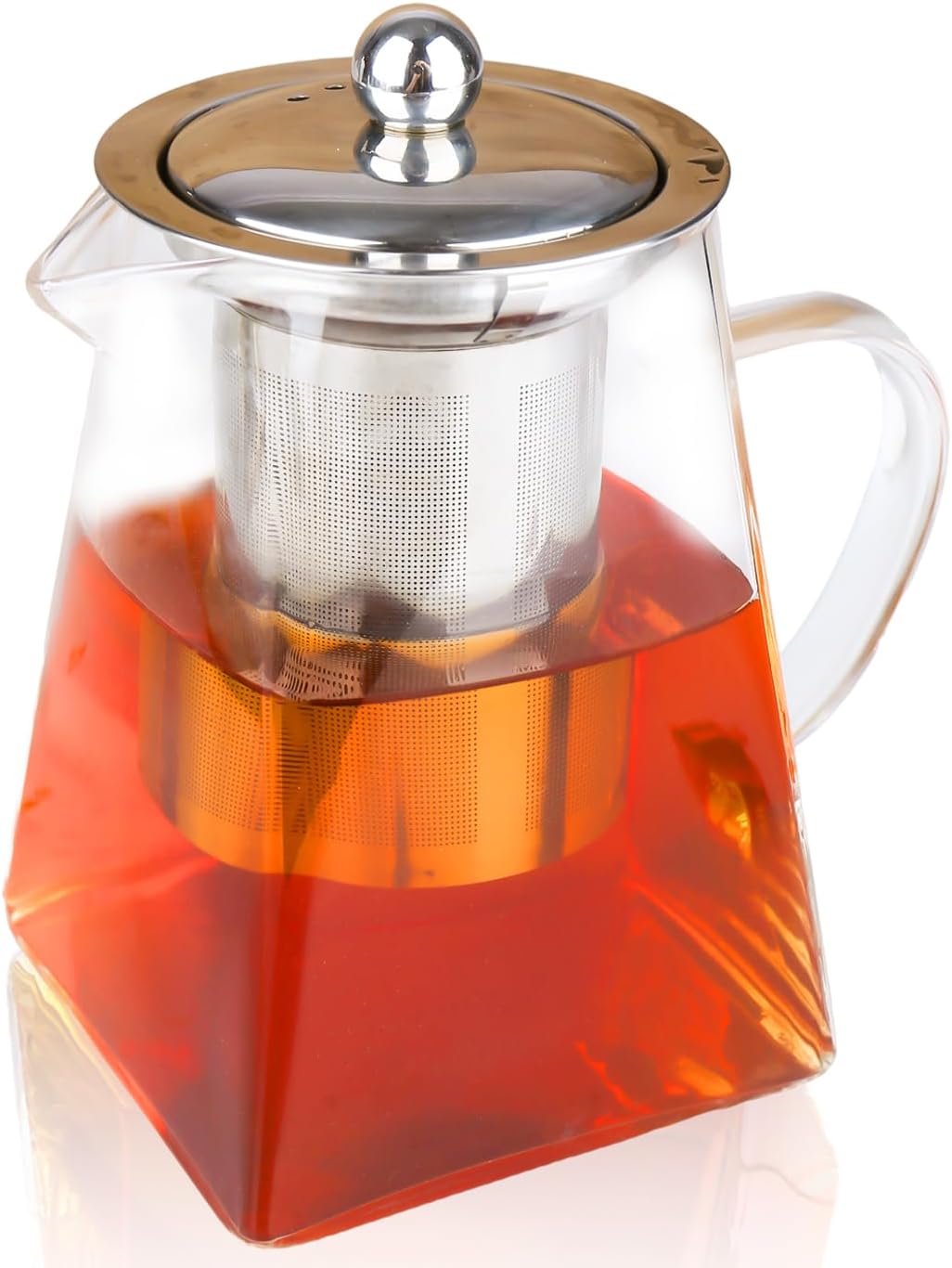 Spring Chef Square Glass Tea Pot with Infuser, Heat-Resistant Borosilicate Glass...