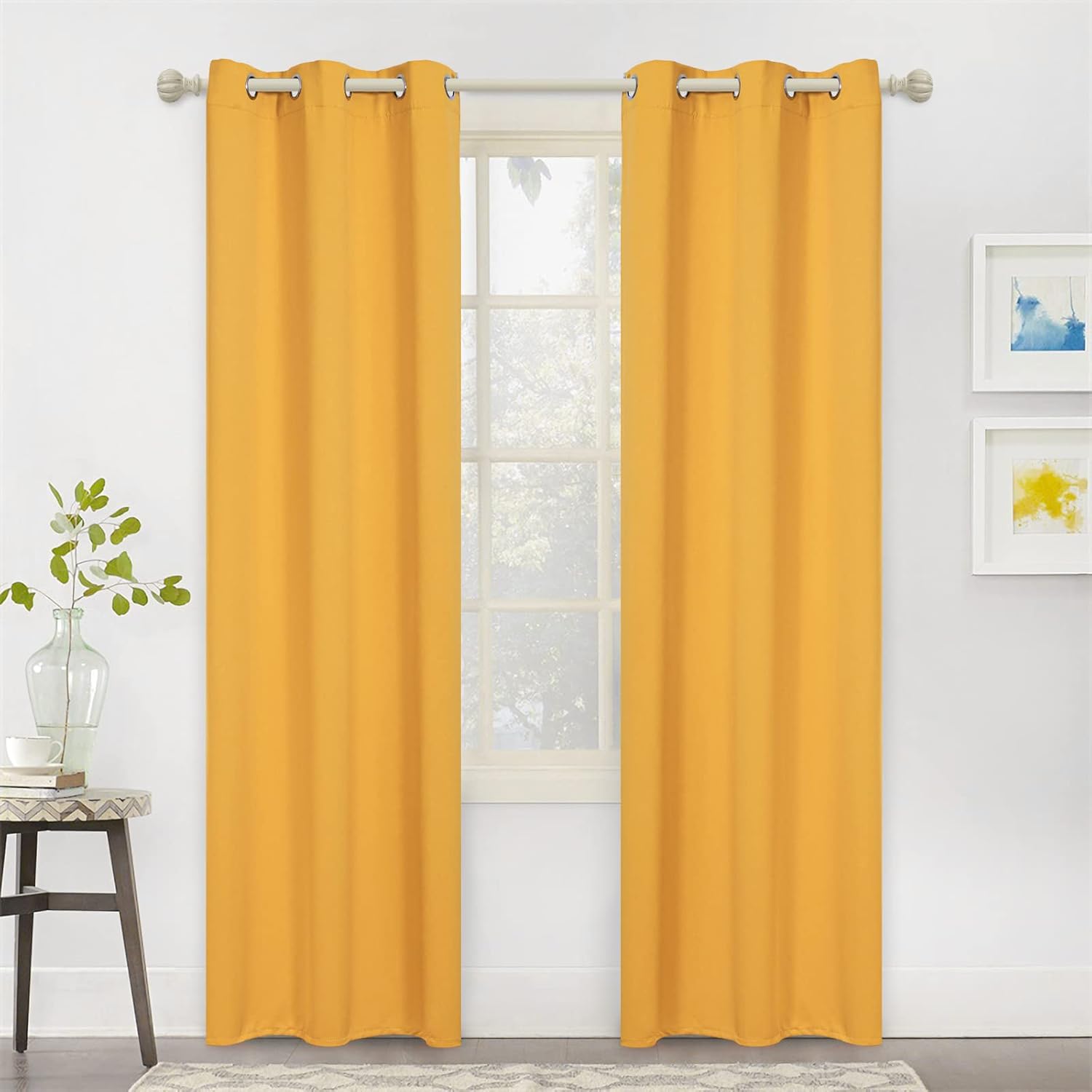 MYSKY HOME Yellow Blackout Curtains for Living Room 84 Inch Long Thermal Insulat...