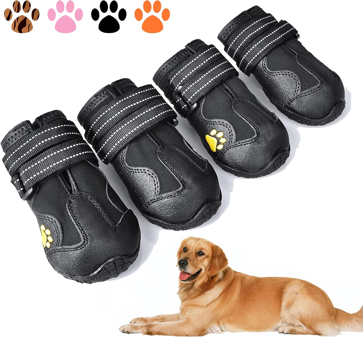 XSY&G Dog Boots,Waterproof Dog Shoes,Dog Booties with Reflective Rugged Anti-Sli...