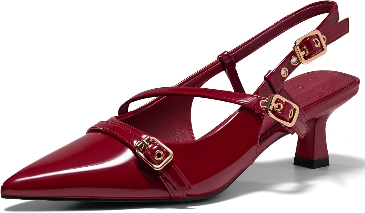 Coutgo Womens Slingback Kitten Heels Low Heel Closed Pointed Toe Pumps Buckle St...
