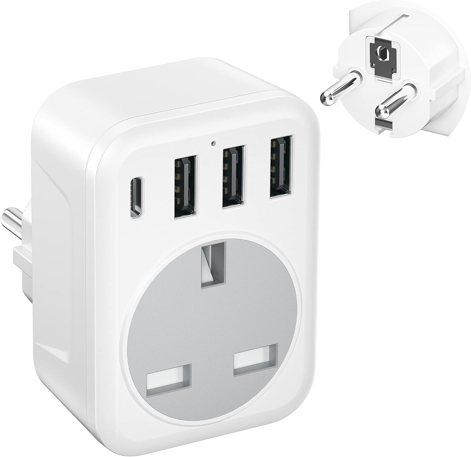 UK to European Plug Adapter with 4 USB Ports, FSTravelP Grounded European Travel...