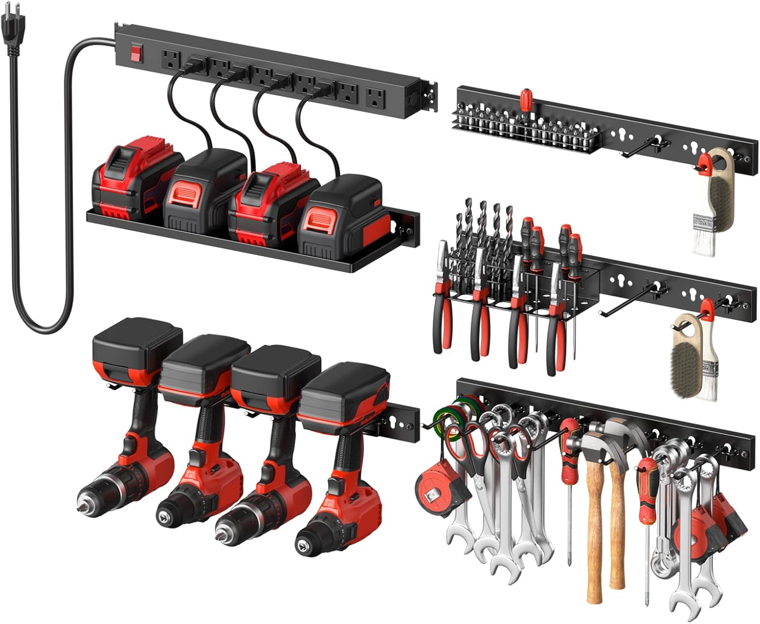 CCCEI 5PCS Individual Pegboard Strip with Power Outlet. Garage All Metal Wall Mo...