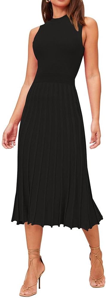 Pink Queen Women's Crew Neck Sleeveless High Waisted Bodycon Pleated Ribbed Swin...