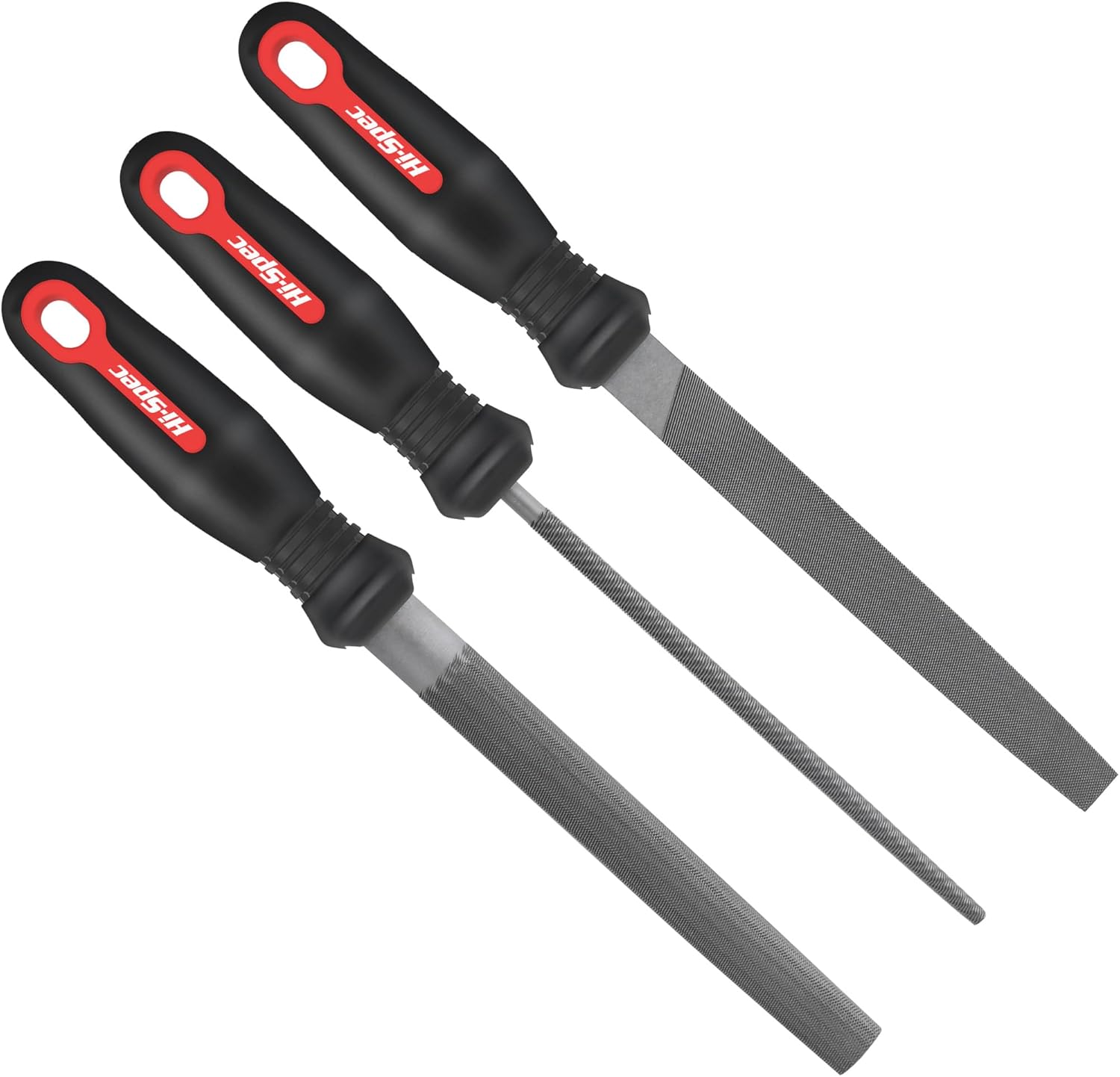 Hi-Spec 3-Piece Metal Hand File Set – Flat, Round & Half-Round Steel Files for P...