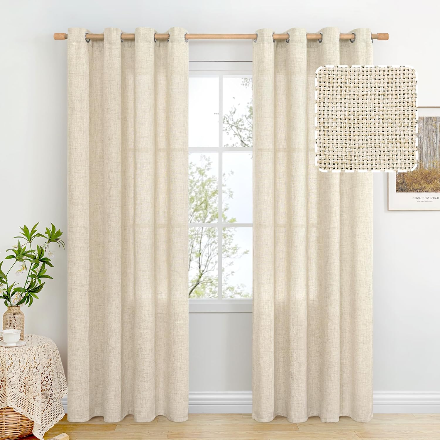 BGment Linen Curtains 84 Inch Length 2 Panels, Living Room Curtains Burlap Textu...