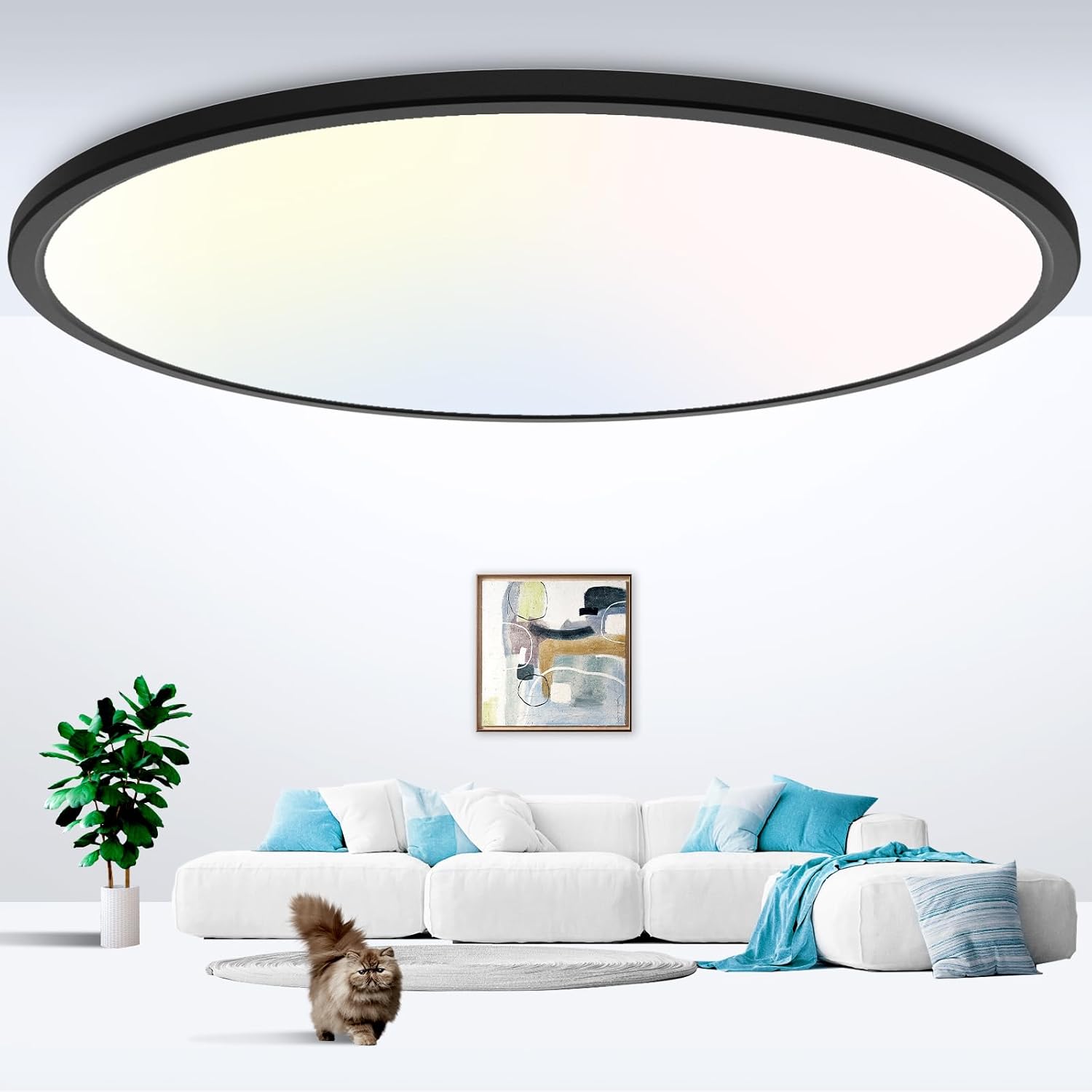 zemty 20 inch LED Flush Mount Ceiling Light, 50W 5000lm Large Light Fixture, 3 C...