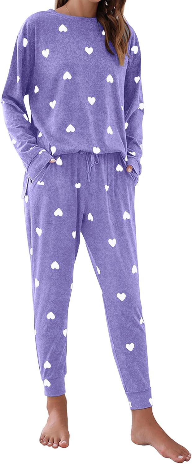 Blooming Jelly Womens Cute Pajama Sets Long Sleeve Heart Printed Lounge Set Pock...
