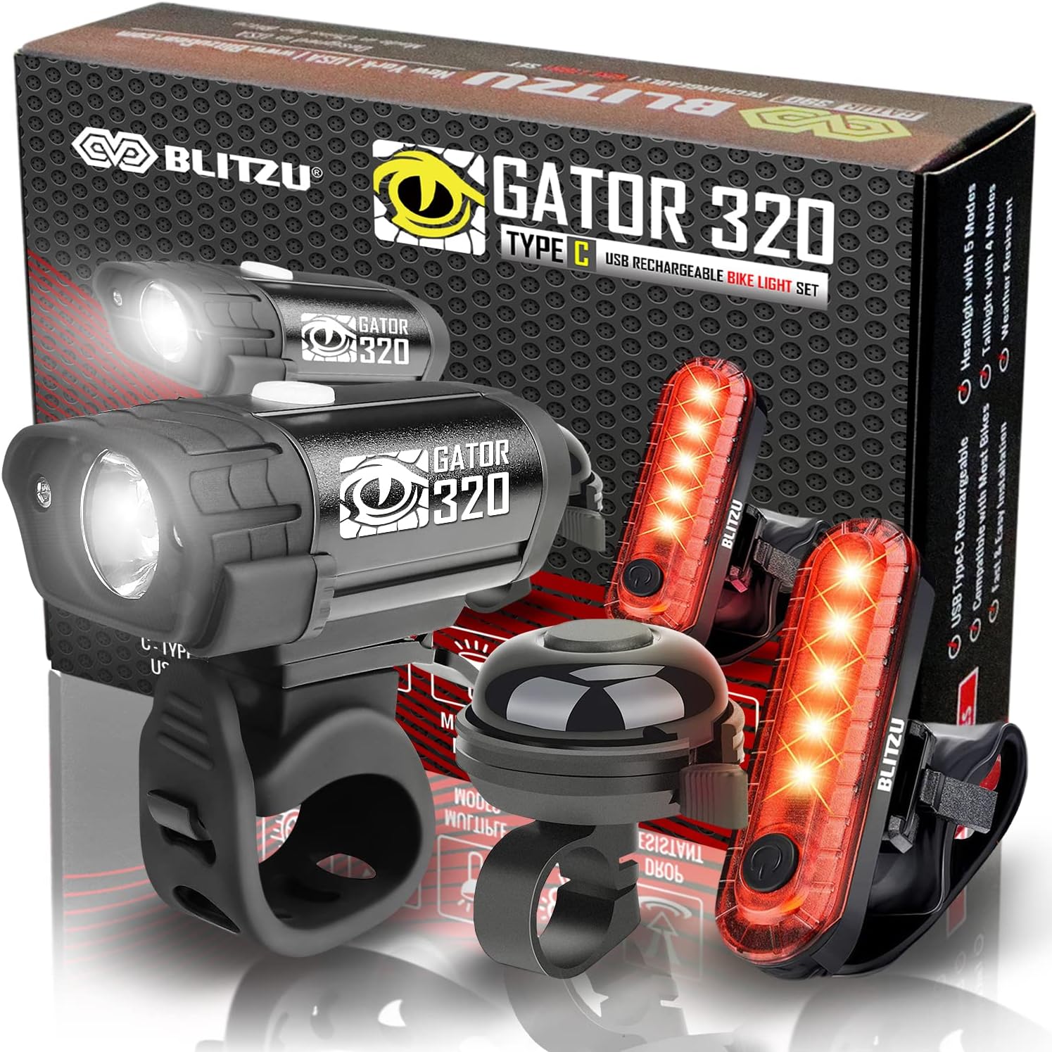 BLITZU Bike Lights, Bike Reflectors Front and Back. LED Rechargeable Headlight R...