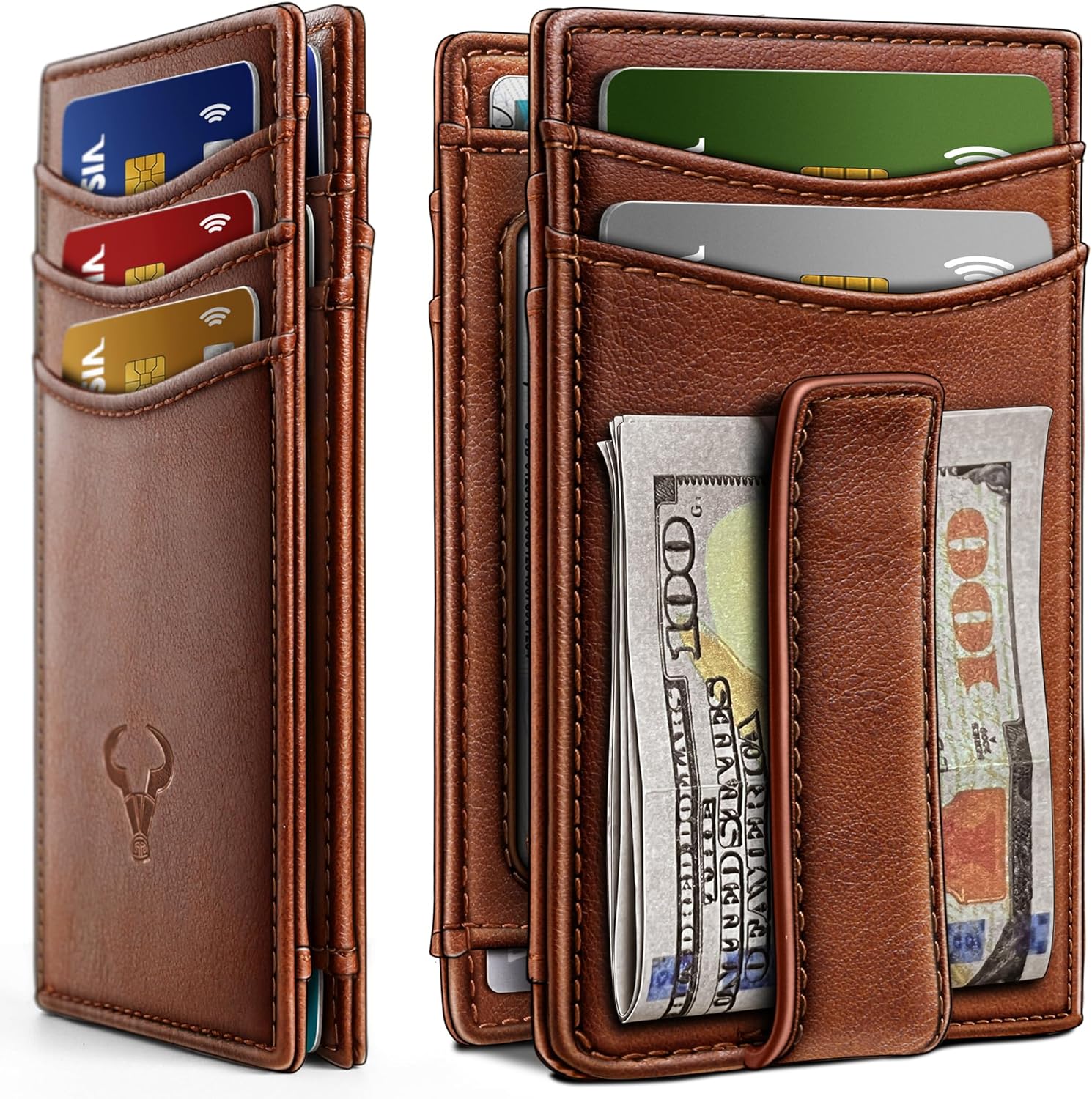 BULLIANT Magnetic Closure Slim Wallet-Genuine Leather Front Pocket Wallet for Me...