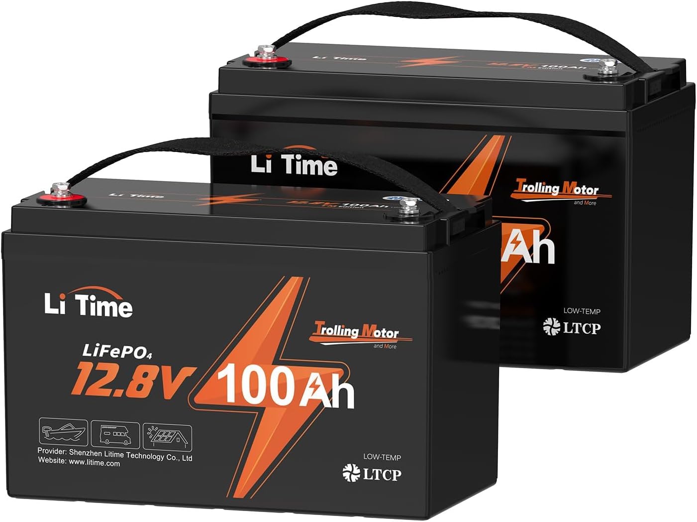 LiTime 2 Packs 12V 100Ah TM LiFePO4 Battery with Low Temp Protection, Group 31 L...