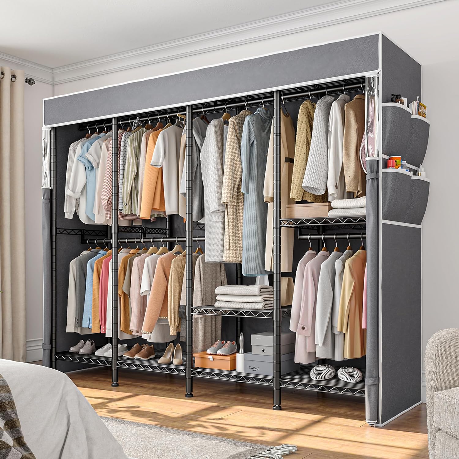 Raybee Clothes Rack with Cover, Metal Heavy Duty Clothing Rack for Hanging Cloth...