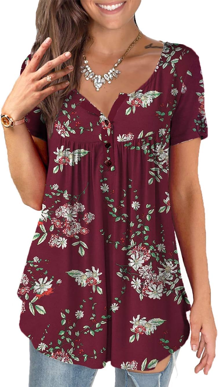 a.Jesdani Womens Summer Plus Size Tunic Tops Short Sleeve Blouses Casual Floral...