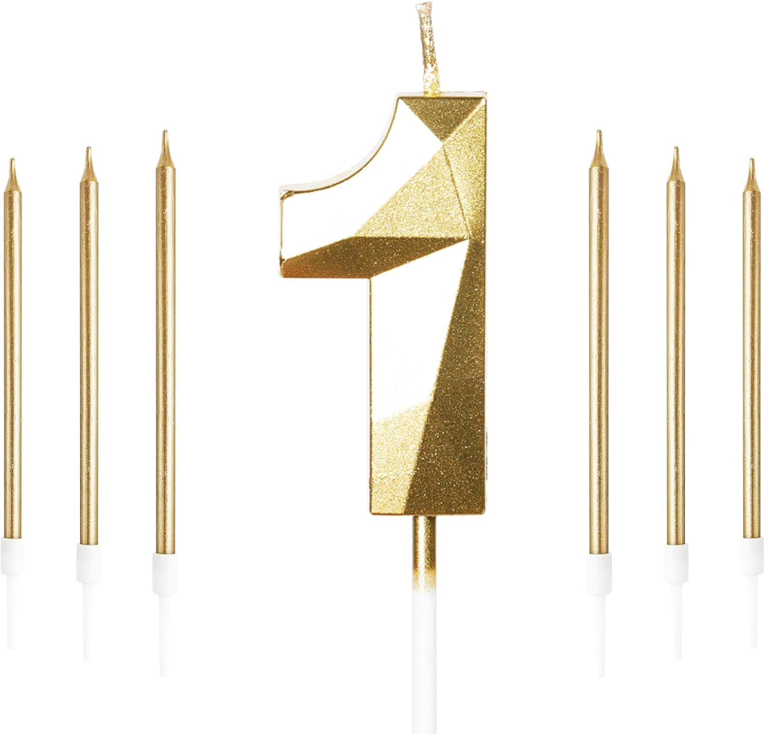 Yiran Gold 1st Birthday Candles Set, Number 1 Candle with Gold Long Candles, Bir...