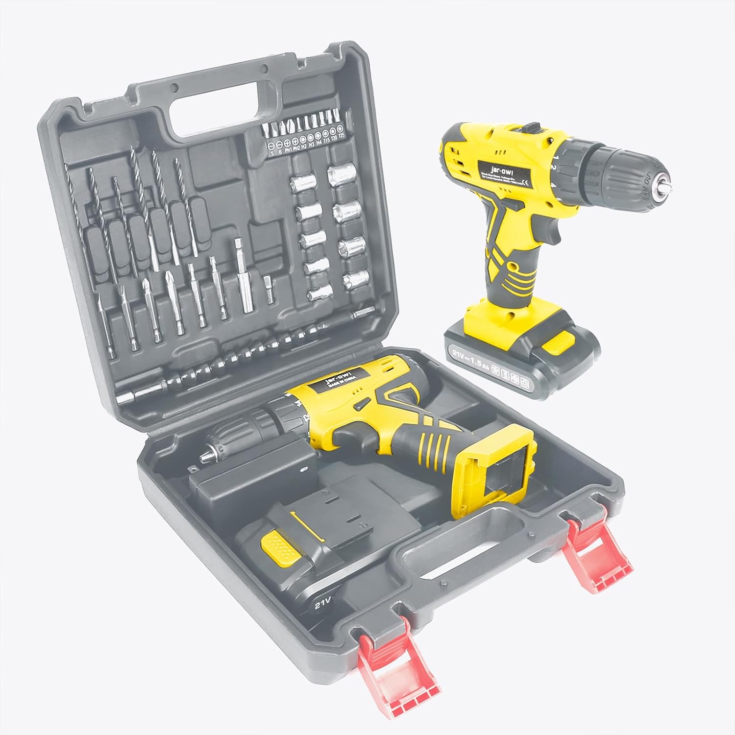 Jar-Owl 21V Cordless Drill, 350 in-lb Torque, 0-1350RMP Variable Speed, 10MM 3/8...
