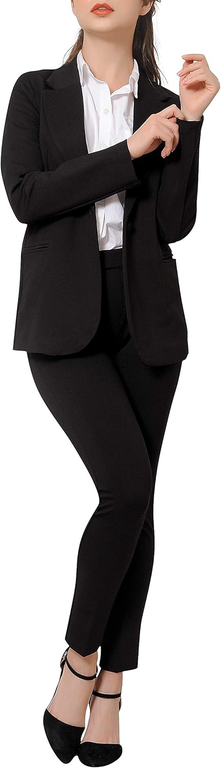 Marycrafts Women's Business Blazer Pant Suit Set for Work 6 Black