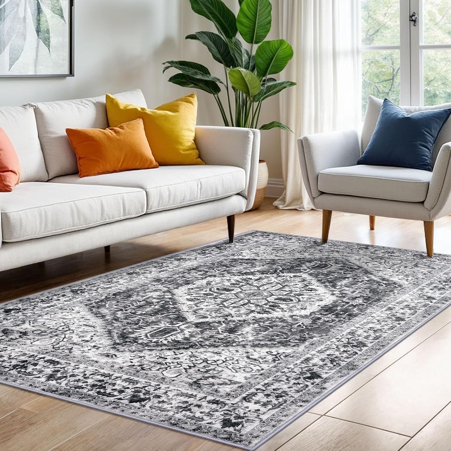 KOZYFLY Boho Area Rug 4x6 Ft Rugs for Entryway Washable Entry Rug Non Slip Rugs...