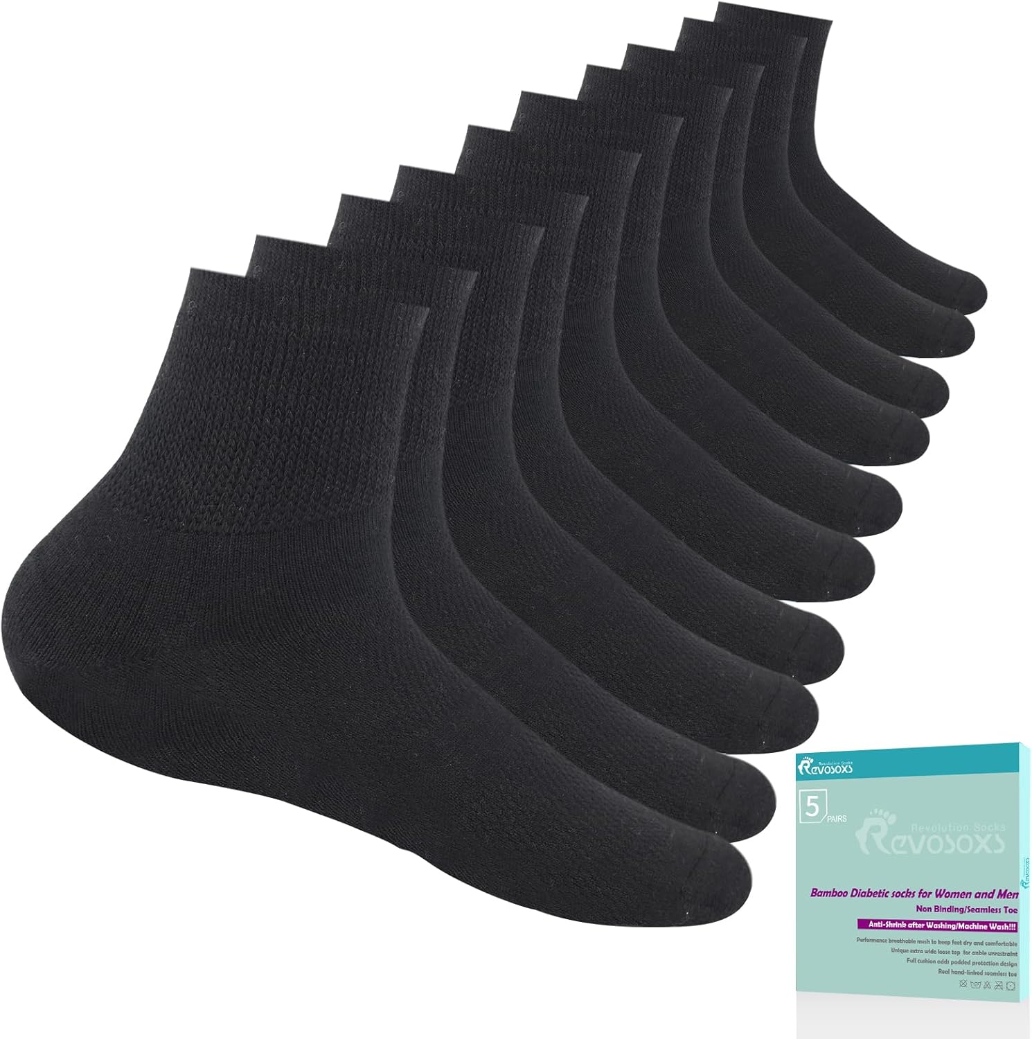 Diabetic Socks for Women Men,5 Pairs Bamboo Viscose Non Binding Diabetic Ankle S...