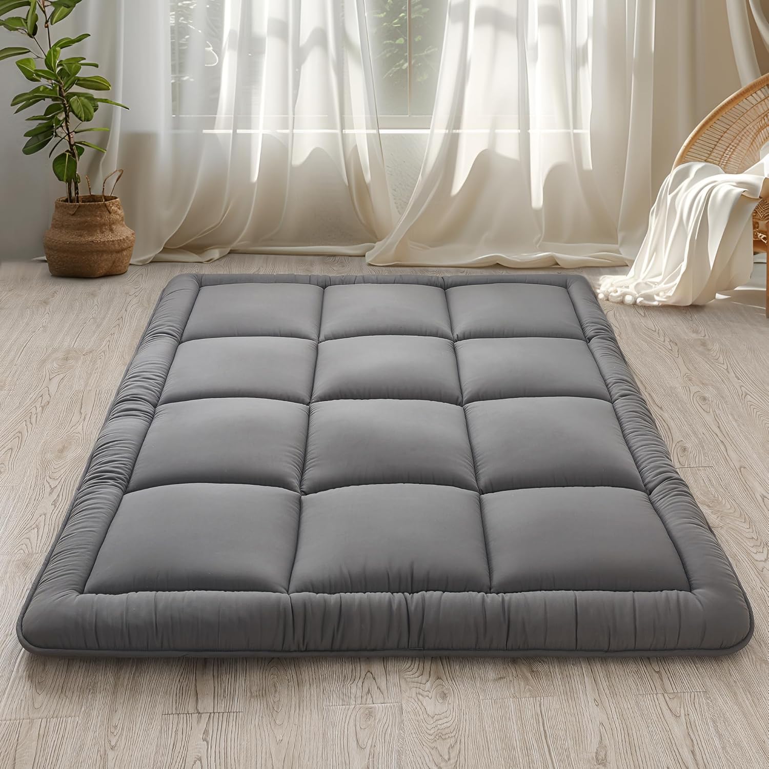 WhatsBedding Japanese Floor Mattress Futon Mattress 3" Grey Tatami Mat Shredded...