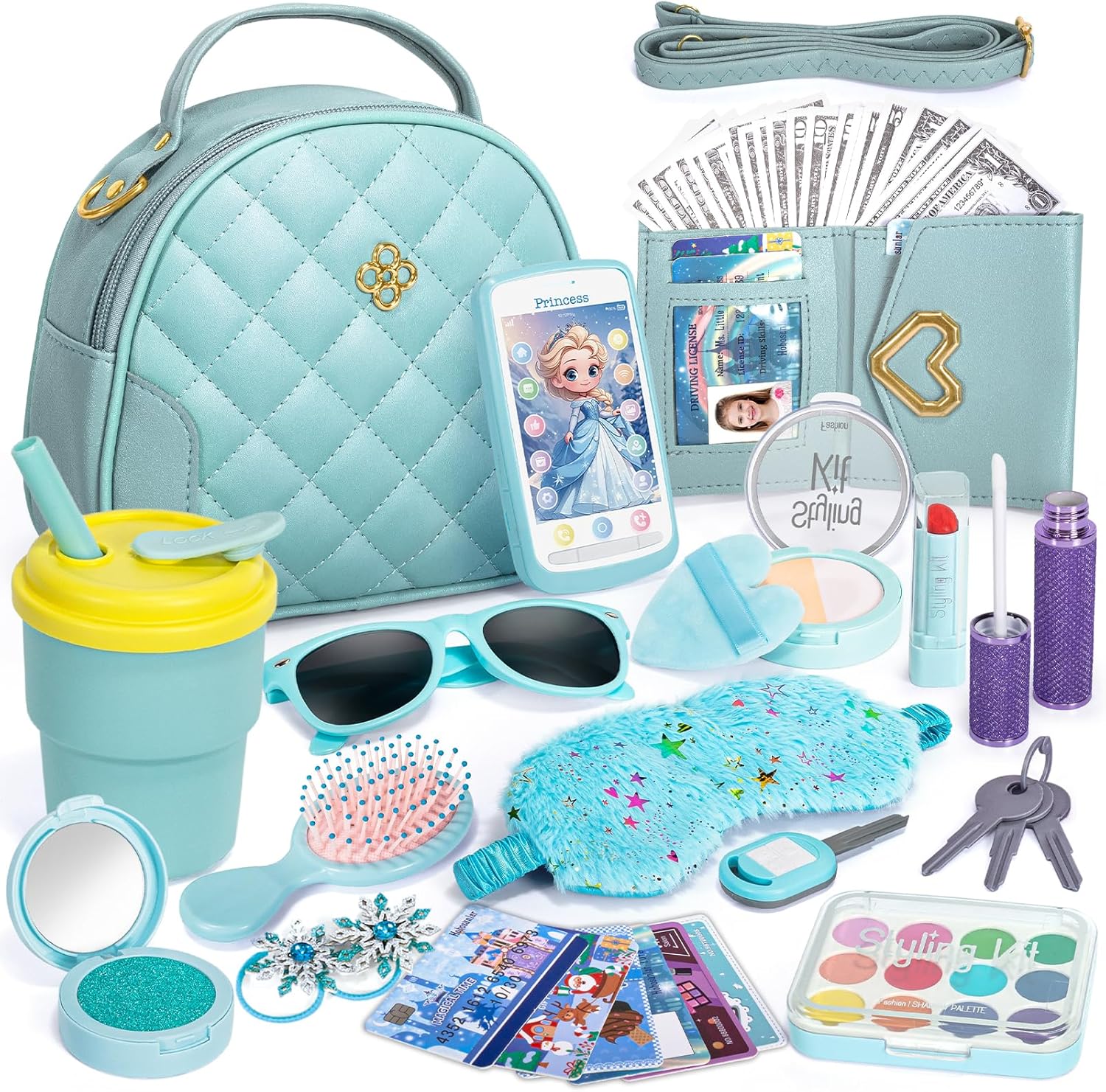 Play Purse for Little Girl, Princess Frozen Toy Purse with Accessories, Pretend...