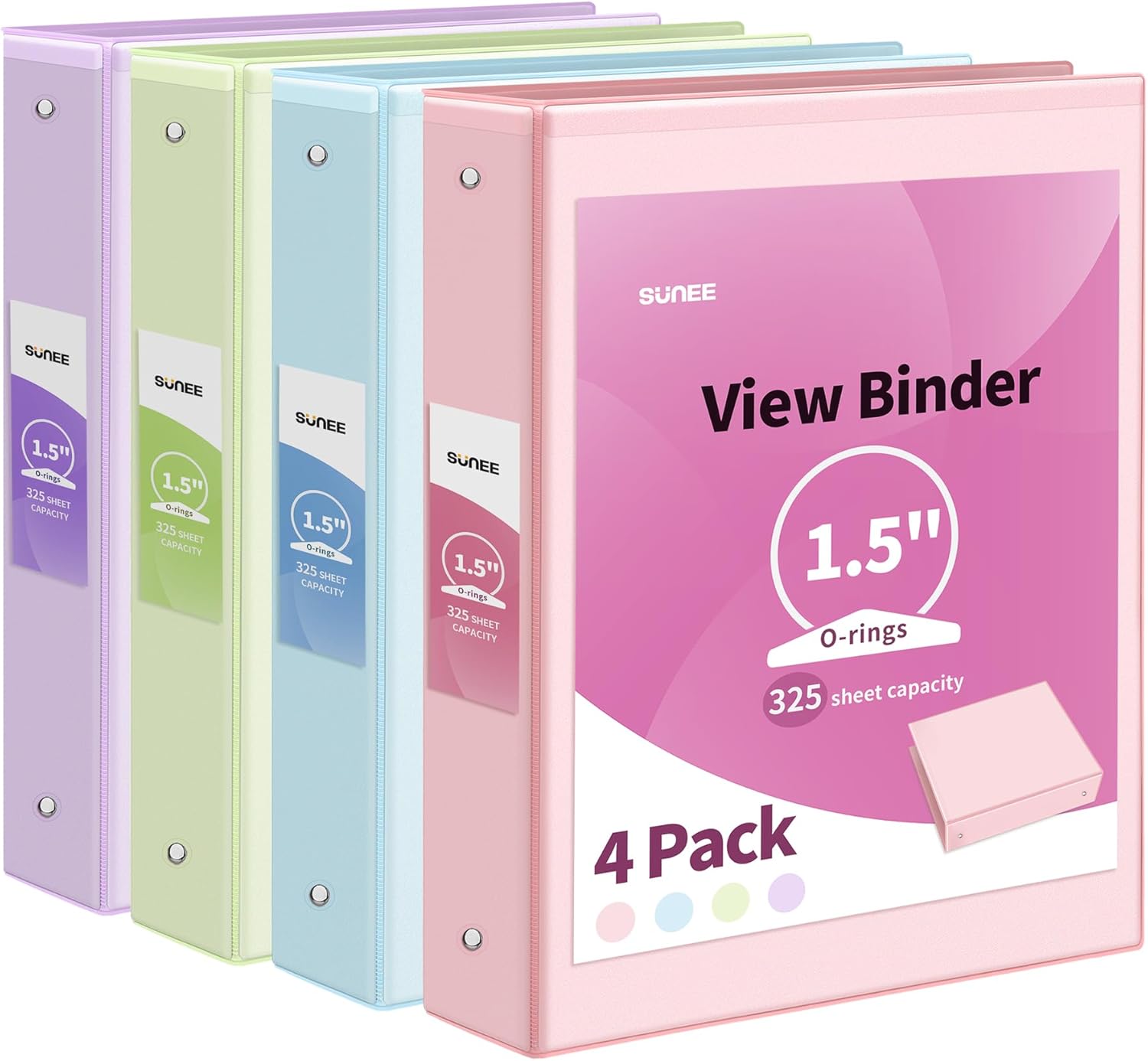SUNEE 1.5 Inch Binders 3 Ring 4 Pack, Clear View 1 1/2 Inch Binders Three Ring P...