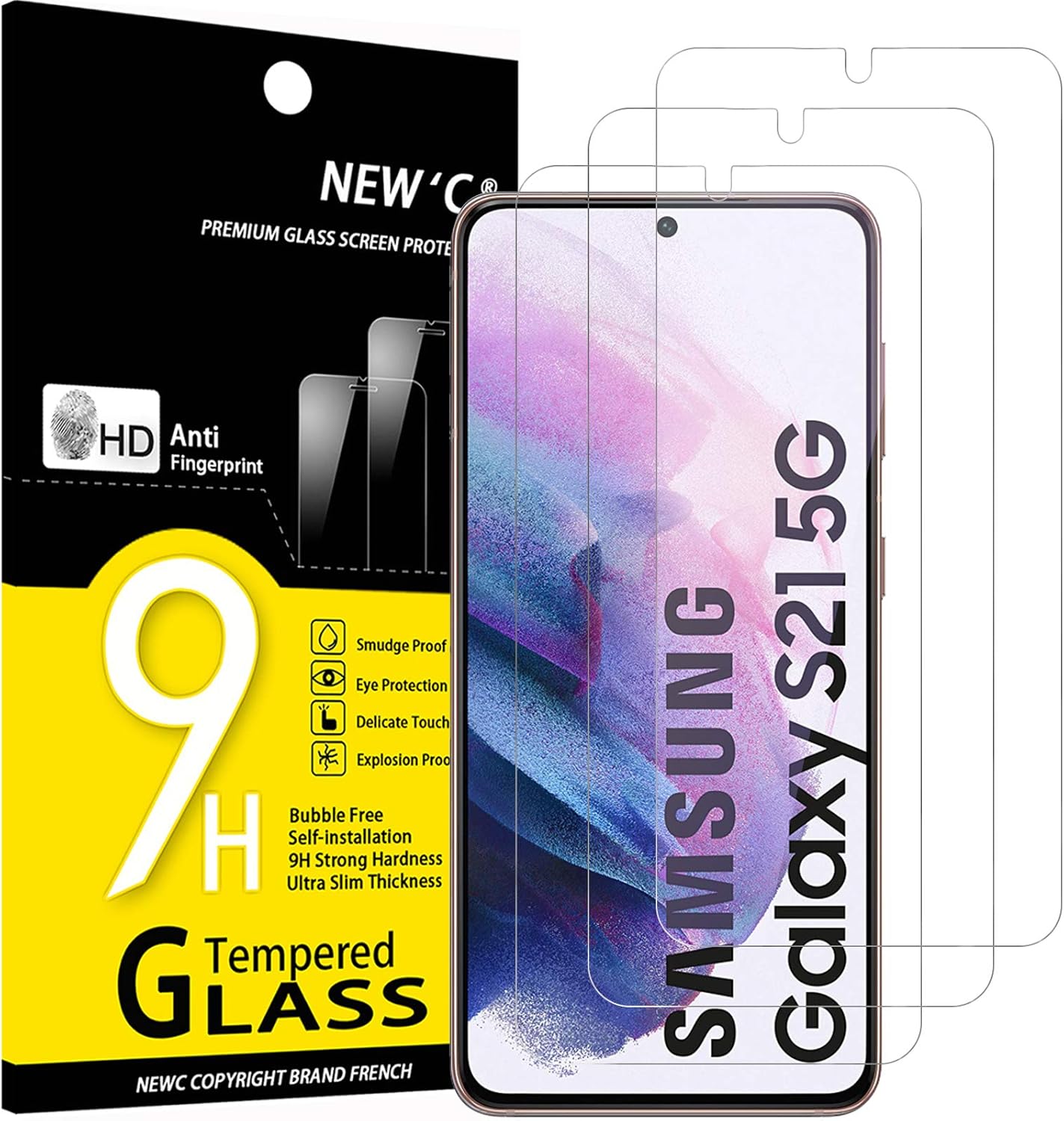 NEW'C 3 Pack Designed for Samsung Galaxy S21 5G (6.2), Tempered Glass Scratch-Pr...