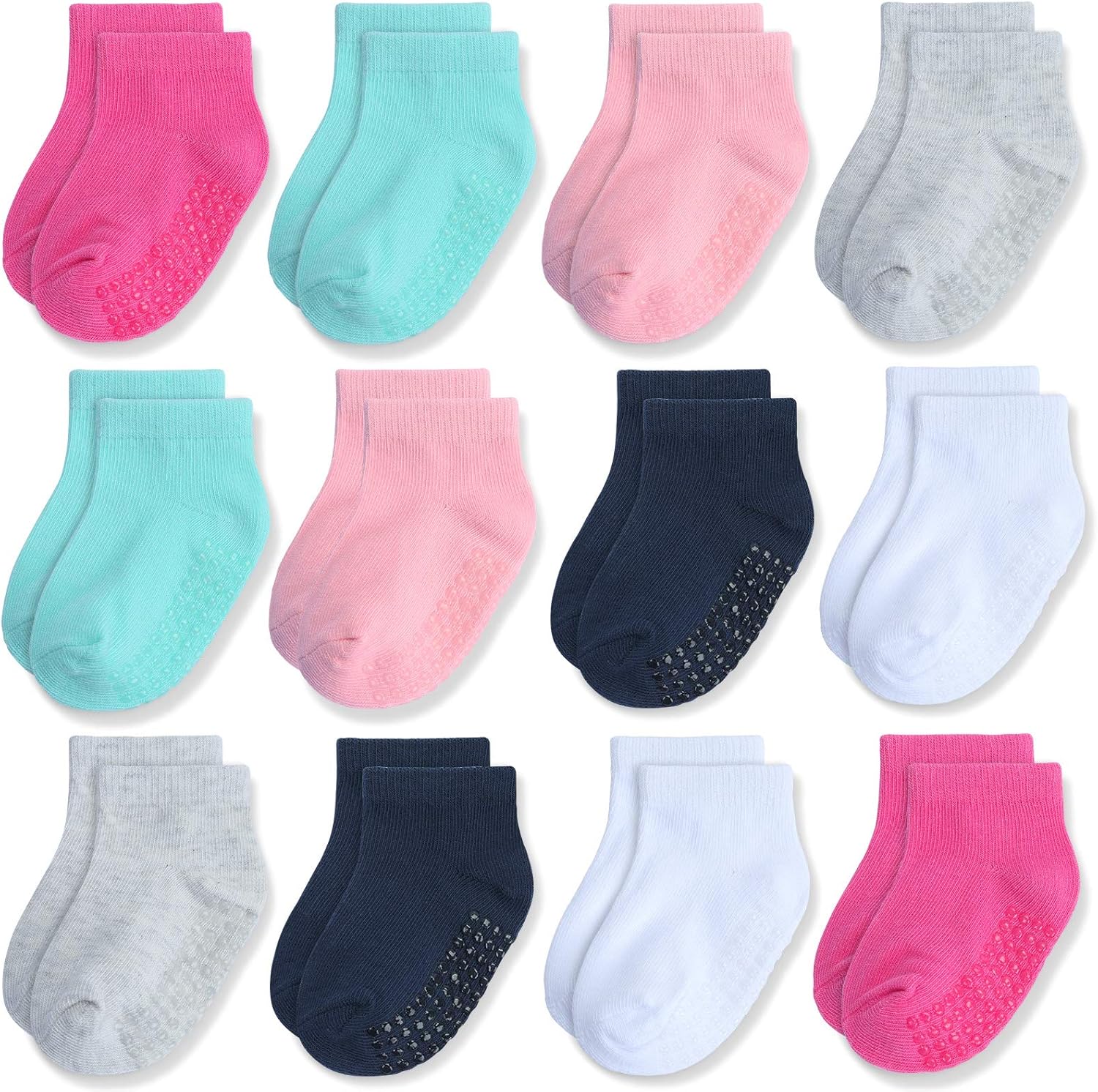 JAKIDAR 12 Pair Baby Toddler Socks Non-Slip Grip Cotton Ankle Socks for Boys Gir...