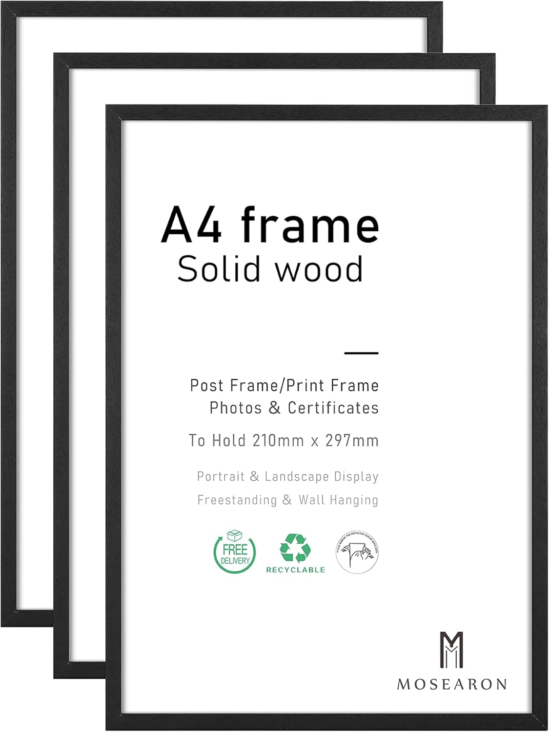 A4 Photo Frame, 3 Pack-21x30cm Black Picture Frame,Certificate Frame for Wall Mo...