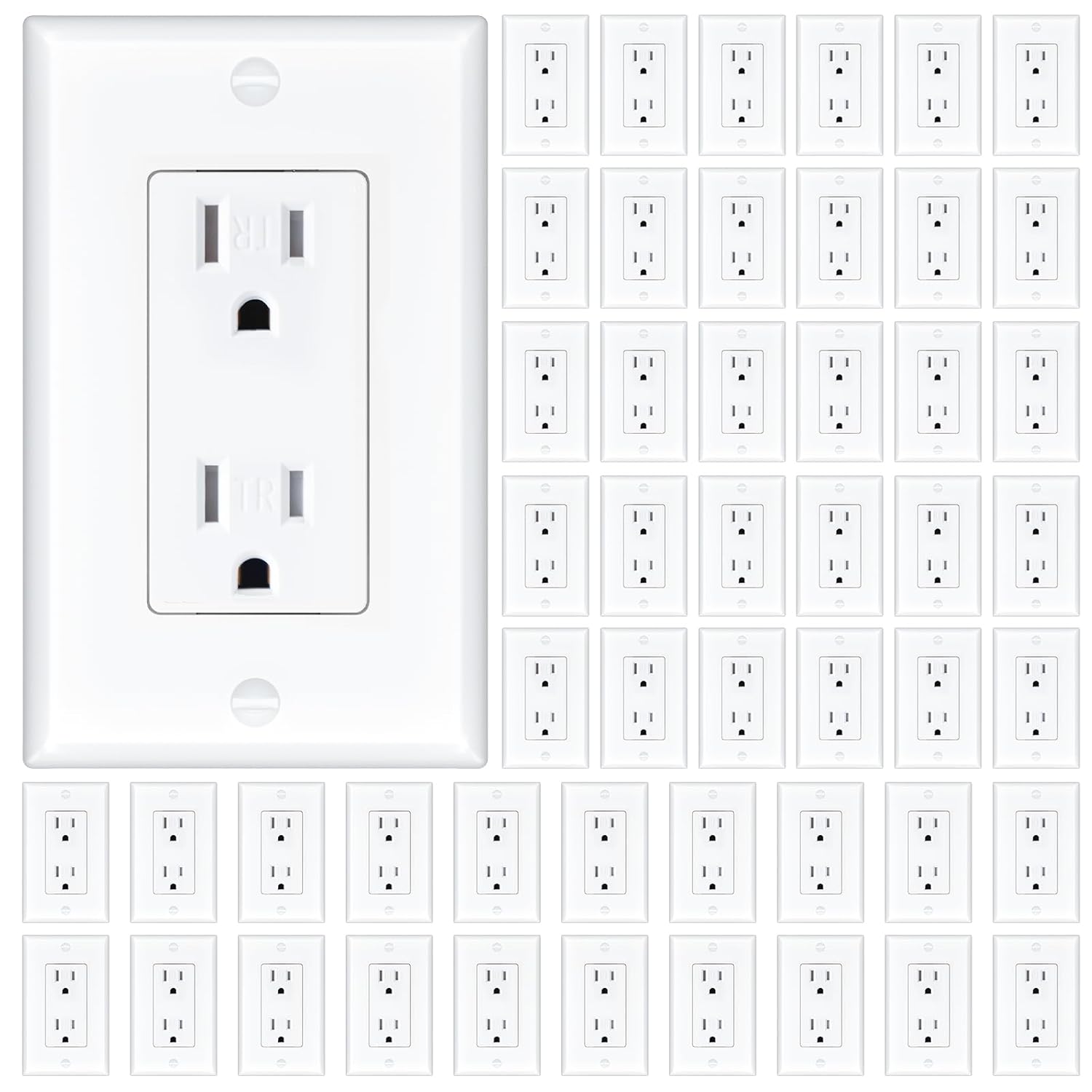 Amico 15A Wall Outlet, White Decorator Receptacle with Wall Plate, Tamper Resist...