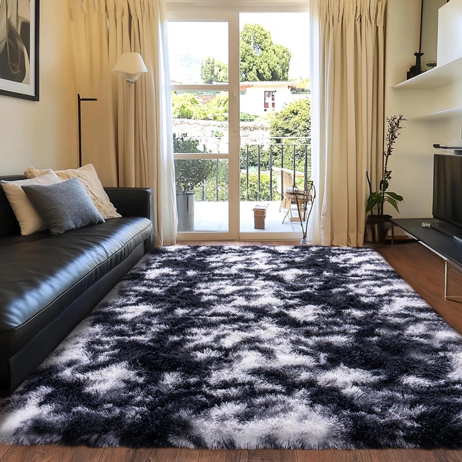 Black and White Rug for Living Room, 9x12 Area Rug for Bedroom, Bedside Indoor F...