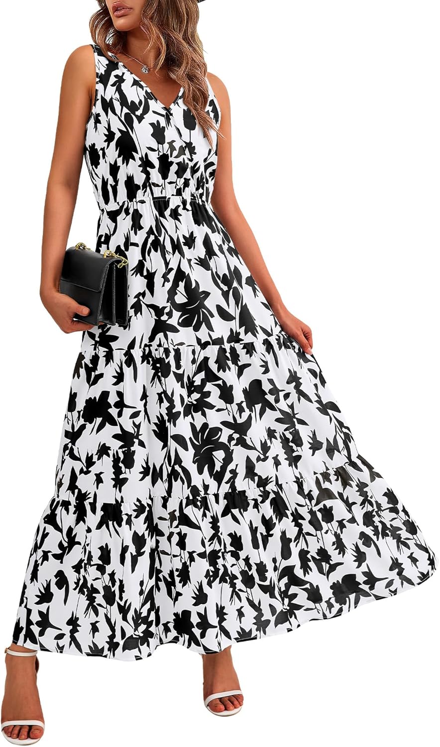 BTFBM Women Summer Dresses Casual Sleeveless Maxi Dresses Cute Floral Long Dress...