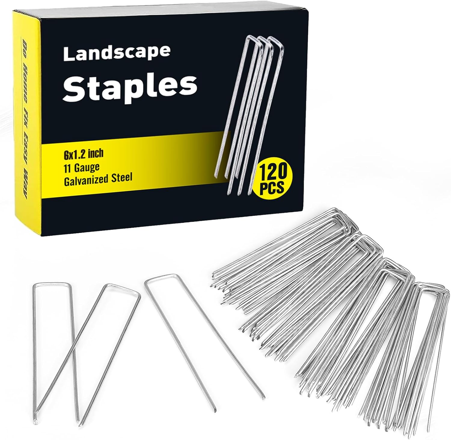 HongWay 120 Pack 6 Inch Landscape Staples 11 Gauge Garden Staples, Galvanized Ga...