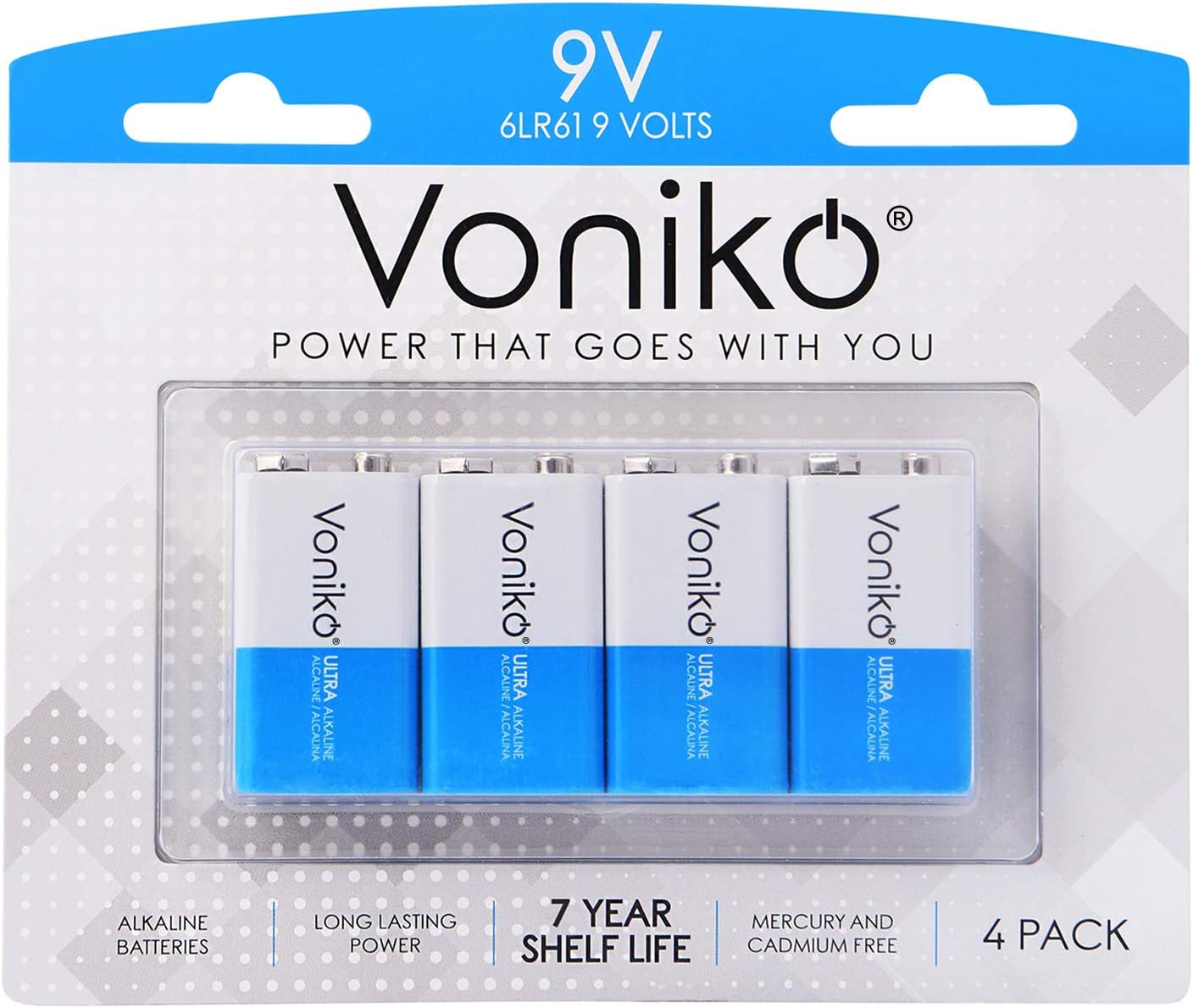 Voniko 9V Batteries - Alkaline 9V Battery 4 Pack -...
