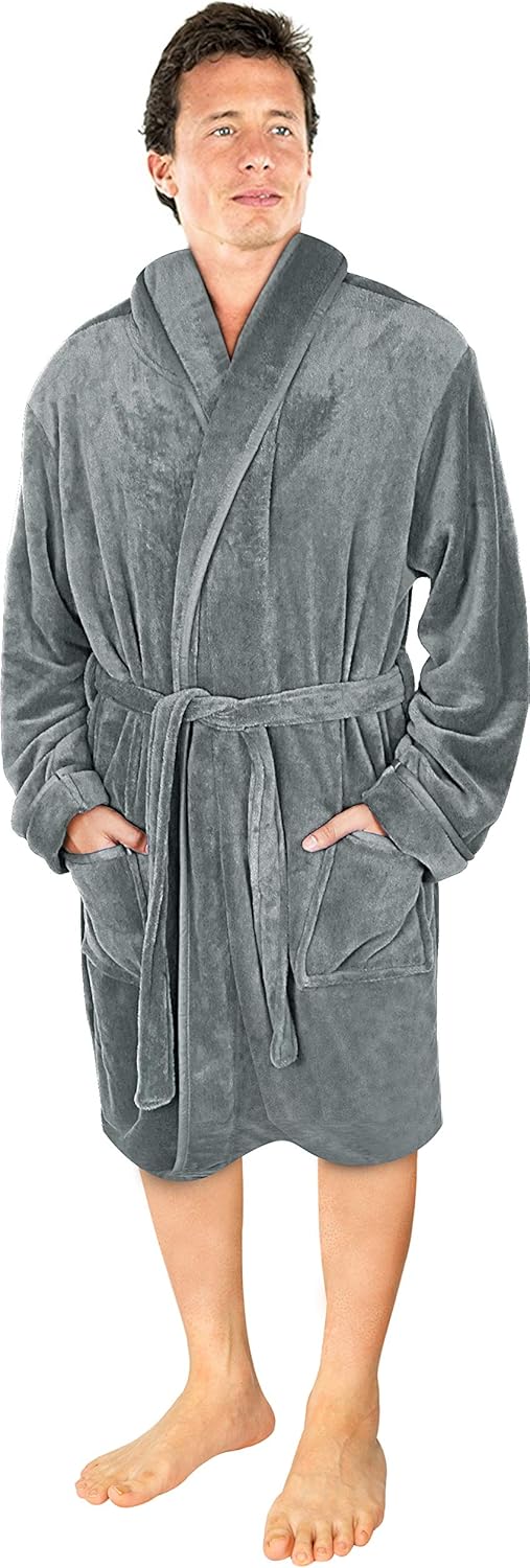 NY Threads Luxury Men’s Dressing Gown Super Soft Fleece Bath Robe Cozy Shawl Col...