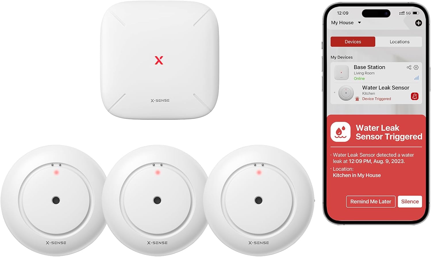 X-Sense Wi-Fi Water Leak Detector, Smart Water Sensor Alarm, Water Detector Alar...