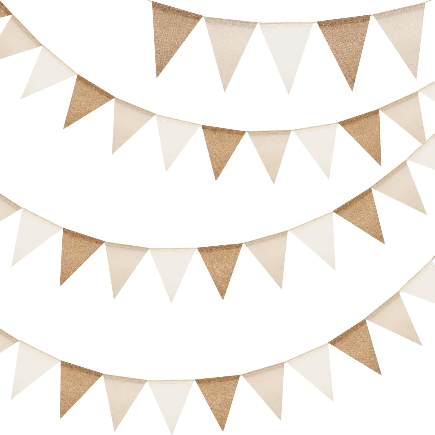 G2PLUS 12M Beige Brown Burlap Bunting Banner, 36PCS Pre-strung Hessian Bunting,...
