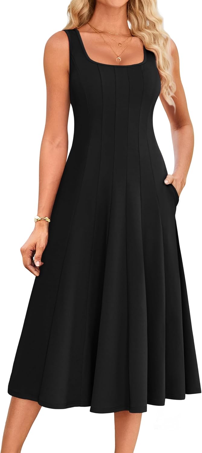 GRACE KARIN Womens 2025 Trendy Casual Tank Dresses Square Neck Sleeveless A Line...
